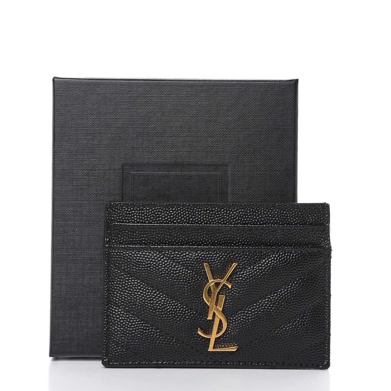 Saint Laurent Grain De Poudre Matelasse Chevron Monogram Credit Card Case Black 8 of 8