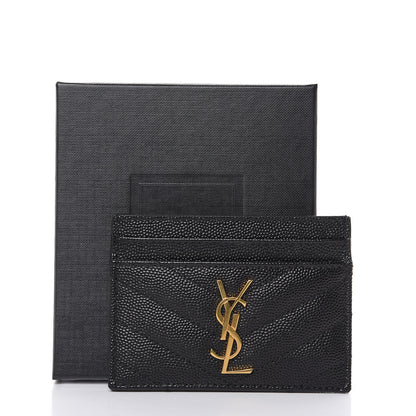 Saint Laurent Grain De Poudre Matelasse Chevron Monogram Credit Card Case Black 8 of 8