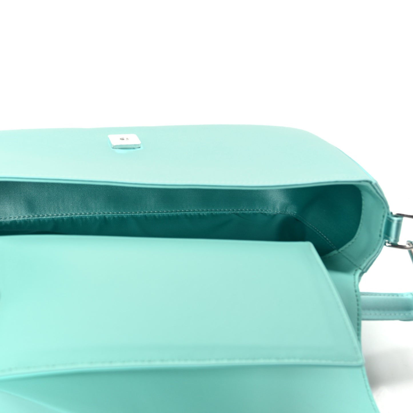 X TIFFANY Satin Nappa Silver Baguette Blue Tiffany Silver