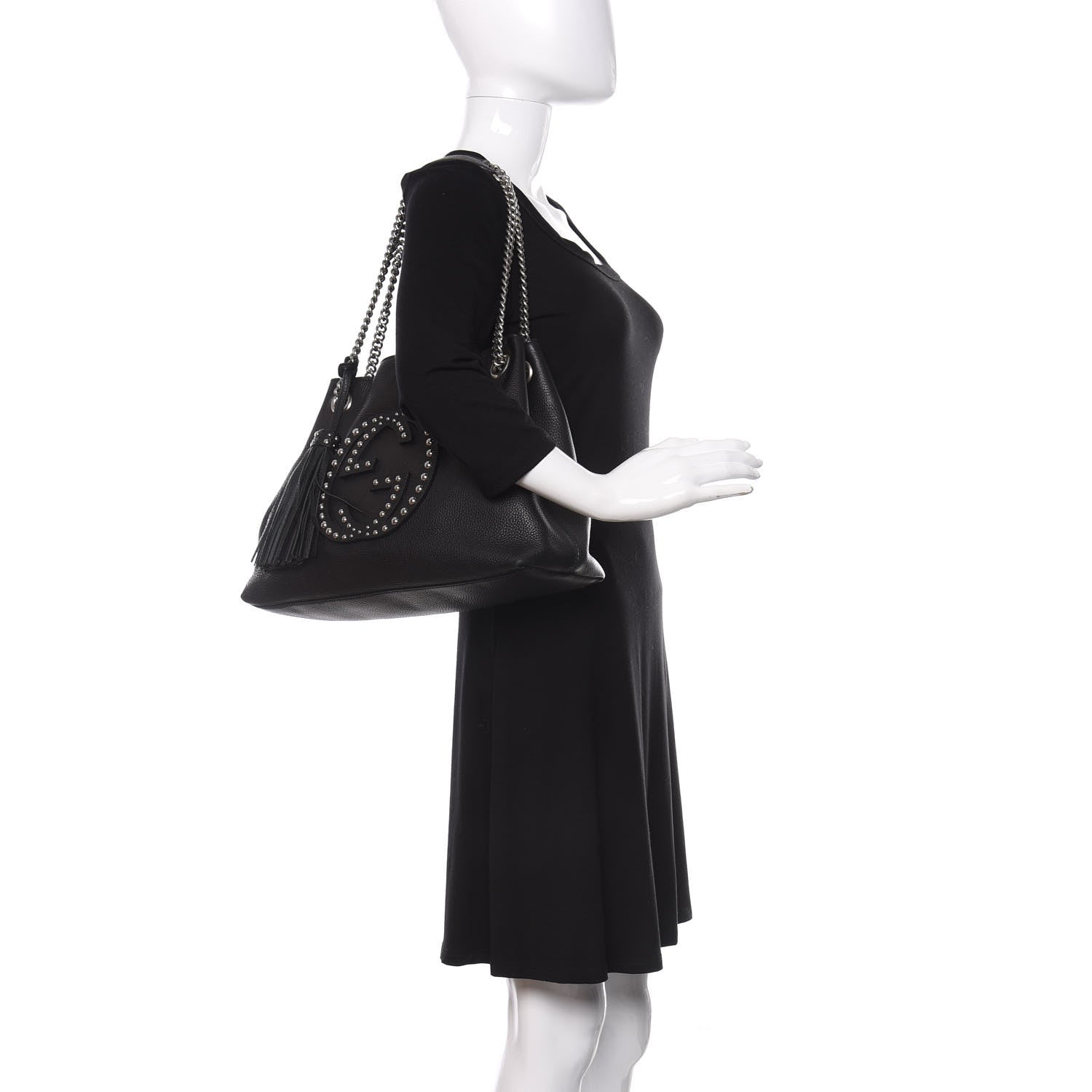 Gucci Pebbled Calfskin Studded Medium Soho Chain Shoulder Bag Black 2 of 12