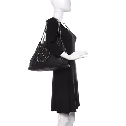 Gucci Pebbled Calfskin Studded Medium Soho Chain Shoulder Bag Black 2 of 12
