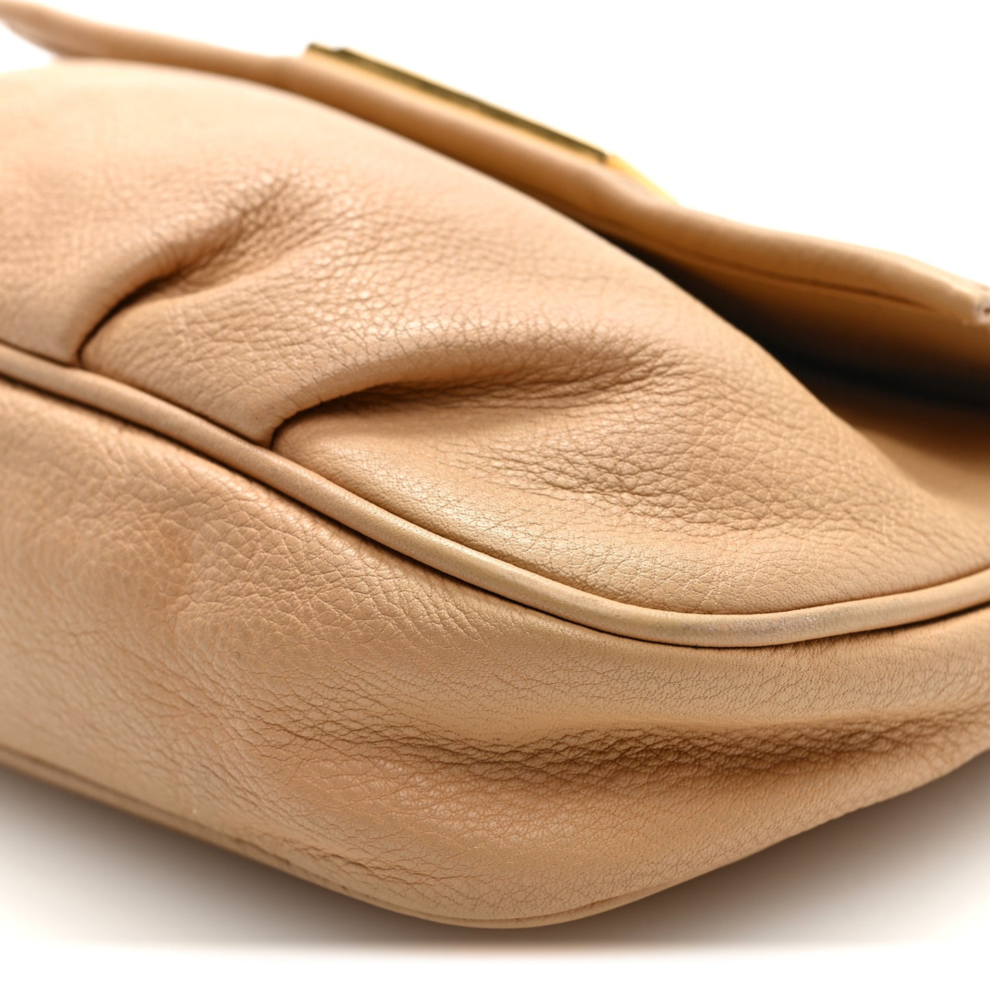 Vitello Flamingo Enamel Fendista Pouchette Crossbody Beige