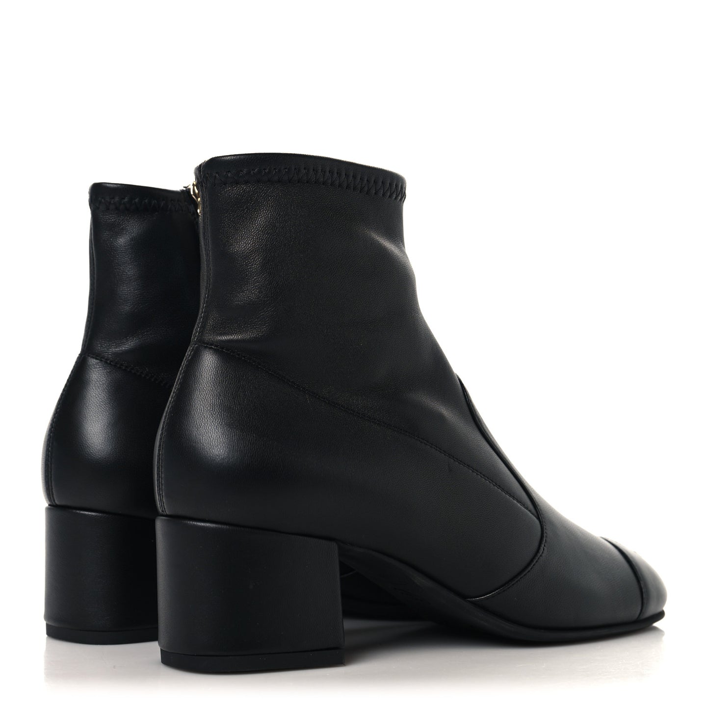 Stretch Lambskin Cap Toe CC Uniform Short Boots 36 Black