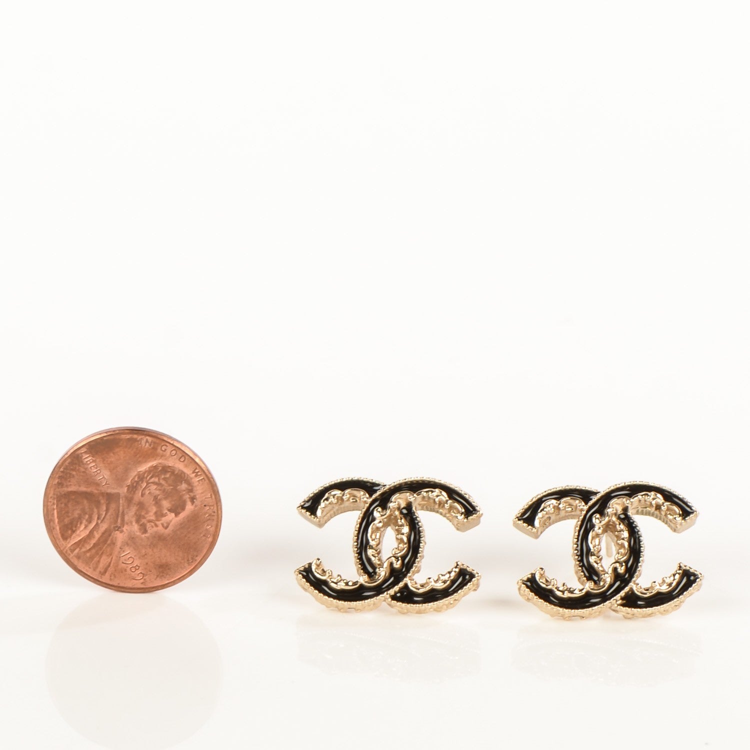 Chanel Enamel CC Baroque Earrings Black Gold 2 of 5