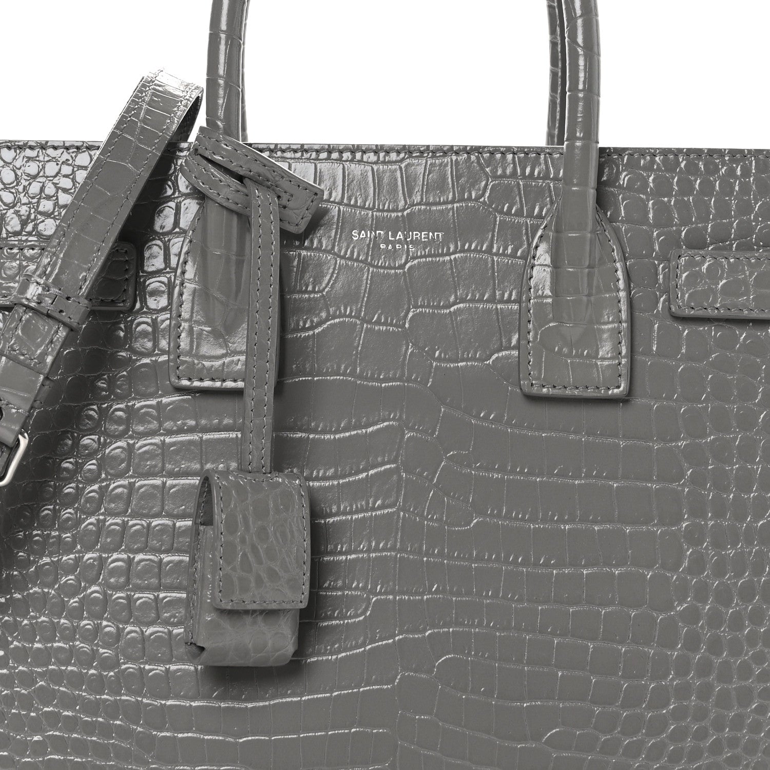 Saint Laurent Calfskin Crocodile Embossed Baby Sac De Jour New Stone Grey 7 of 9