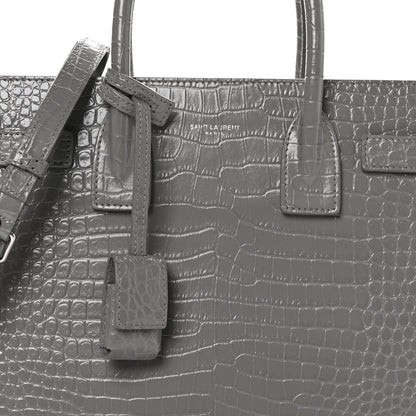 Saint Laurent Calfskin Crocodile Embossed Baby Sac De Jour New Stone Grey 7 of 9
