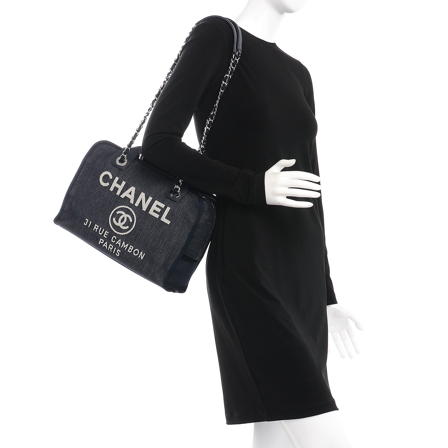 Chanel Denim Deauville Bowling Bag Dark Blue 2 of 9