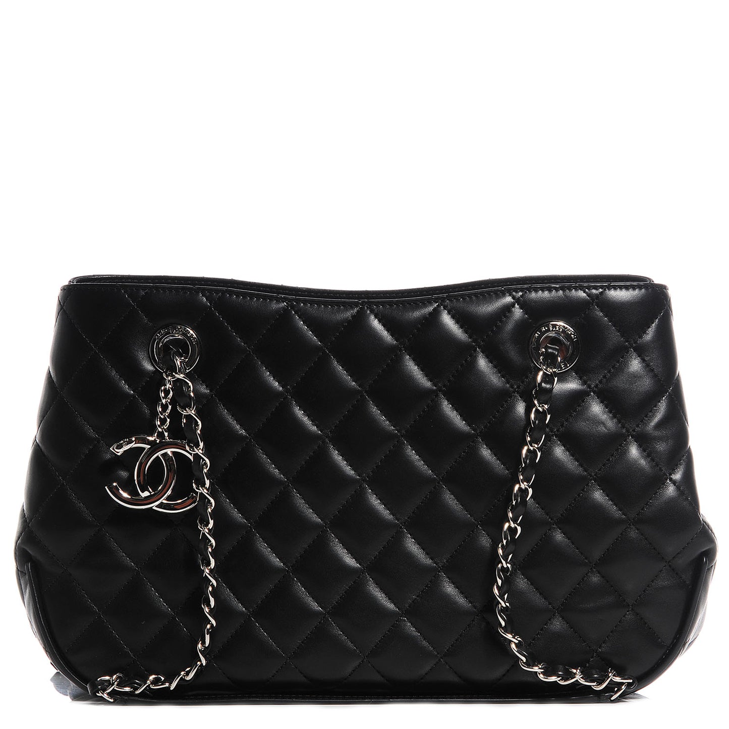 Lambskin Quilted Pagode Piping Tote Black