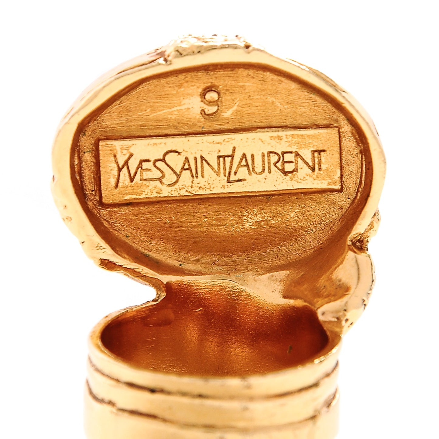 Glass Cabochon Arty Ovale Ring 9 Gold Coral