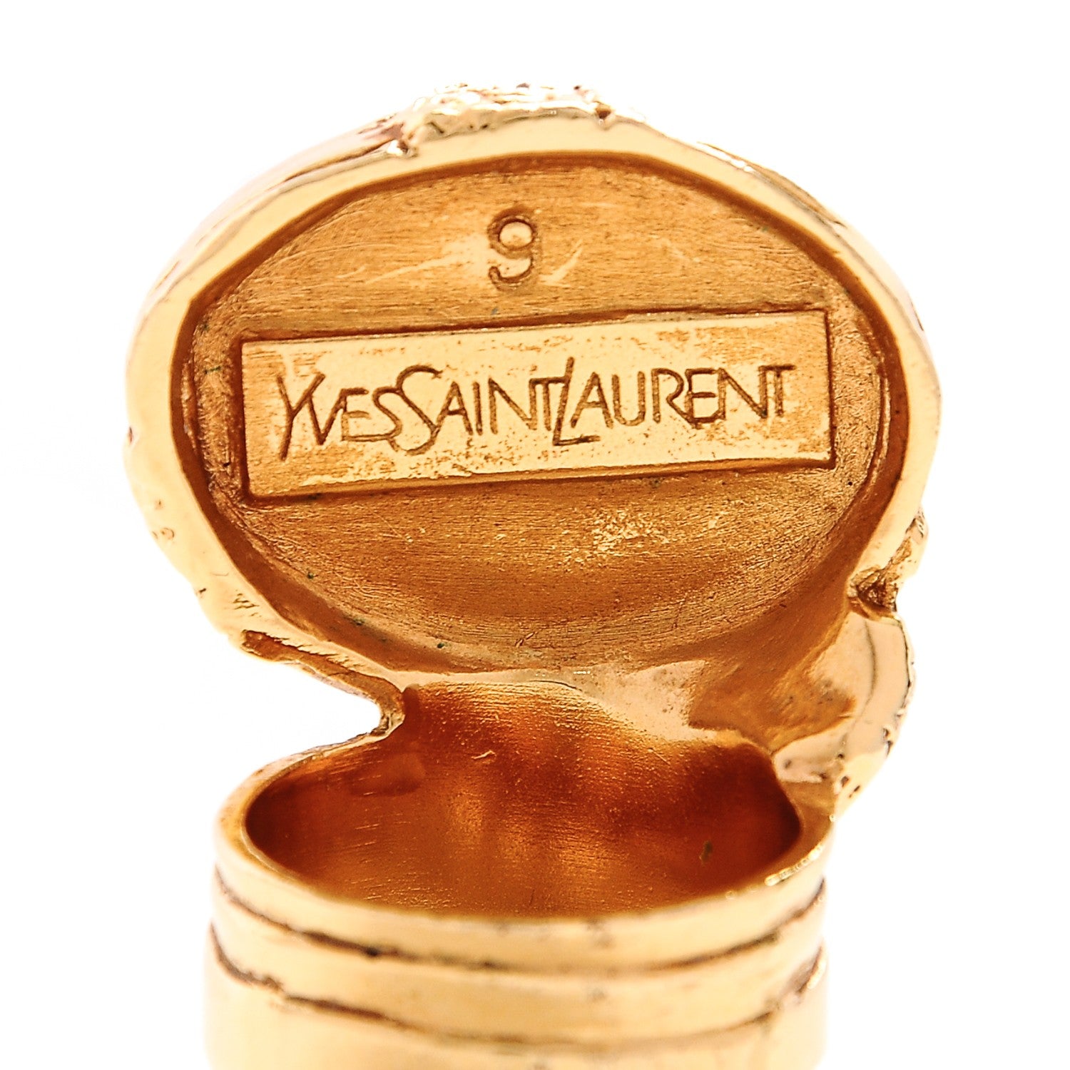 Saint Laurent Glass Cabochon Arty Ovale Ring 9 Gold Coral 4 of 4