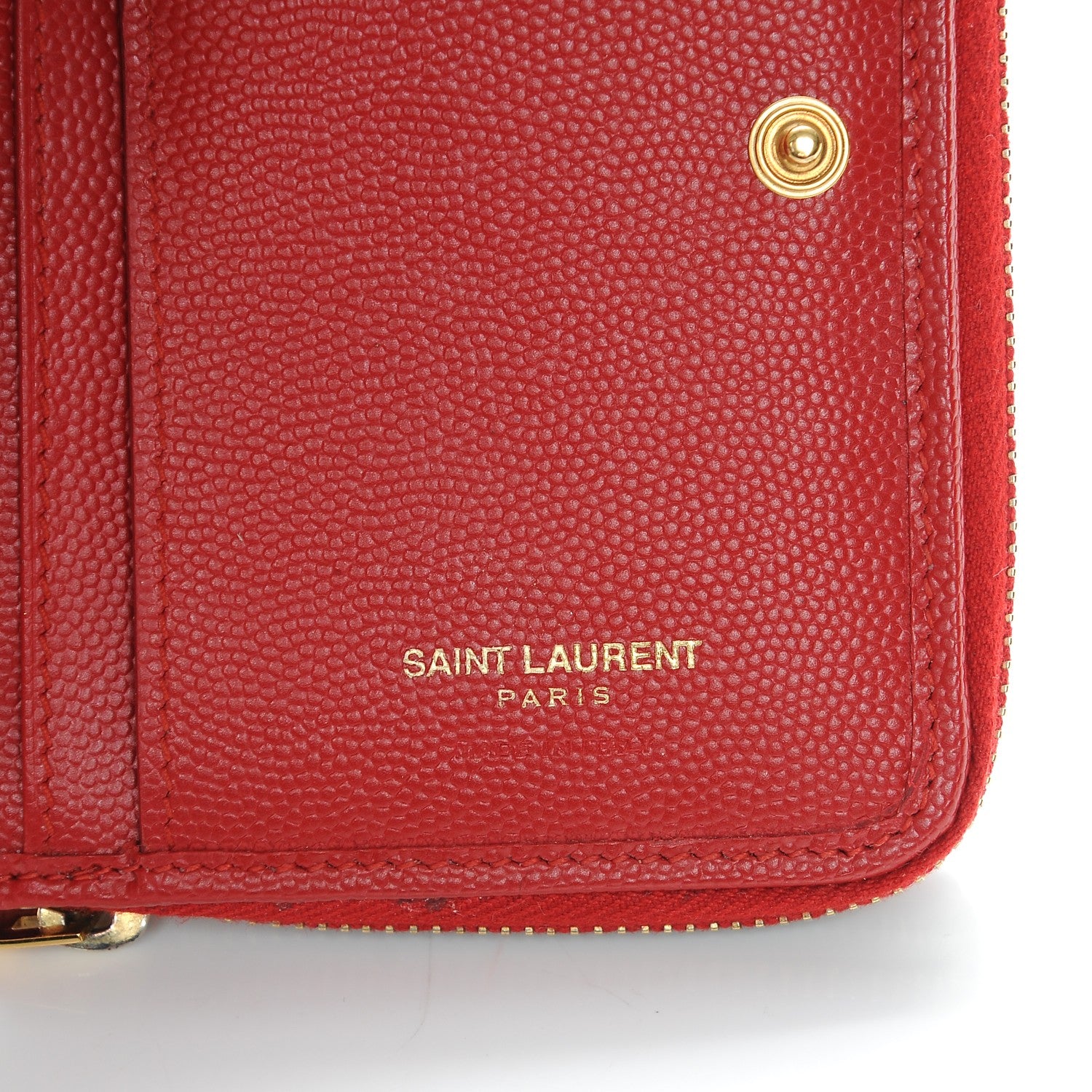 Saint Laurent Grain De Poudre Matelasse Chevron Monogram Compact Zip Around Wallet Red 6 of 12