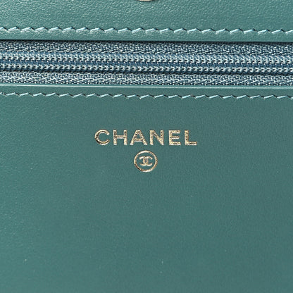 Chanel Caviar Quilted Boy Wallet On Chain WOC Green 6 of 10