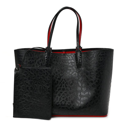 Christian Louboutin Patent Calfskin Leopard Print Spikes East West Cabata Tote Black 1 of 10