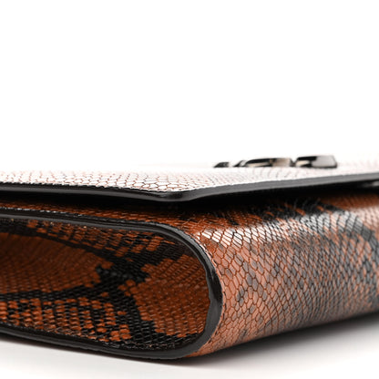 Jimmy Choo Calfskin Snakeskin Embossed Varenne Chain Clutch Brown 8 of 9
