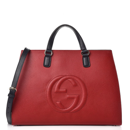 Gucci Dollar Calfskin Large Soho Top Handle Satchel Hibiscus Red Mystic White Blue 1 of 10