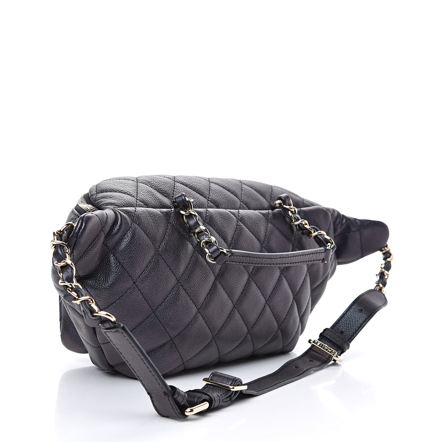 Iridescent Calfskin Quilted All About Waist Belt Bag Black