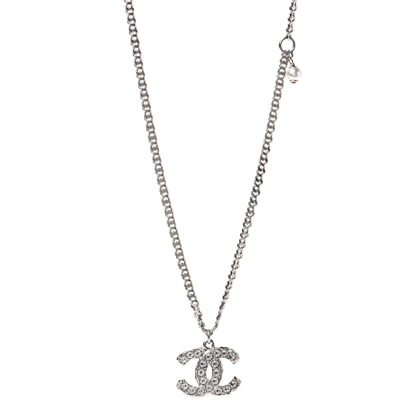 Pearl Crystal CC Pendant Necklace Gold