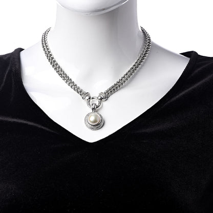David Yurman Sterling Silver Diamond Pearl Double Wheat Chain Pendant Necklace 2 of 6