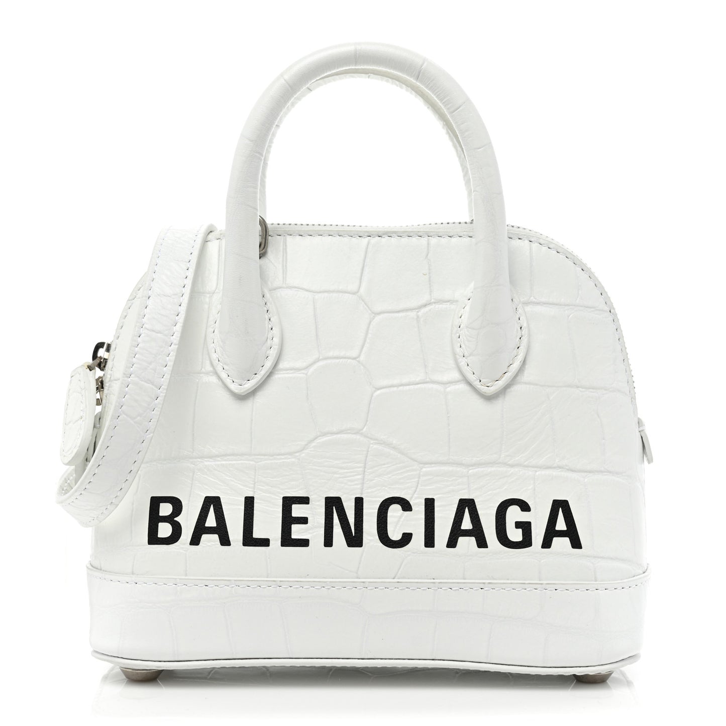 Calfskin Crocodile Embossed XXS Ville Top Handle Bag White Black