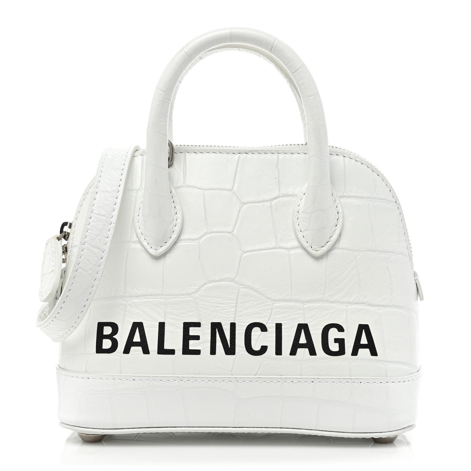 Balenciaga Calfskin Crocodile Embossed XXS Ville Top Handle Bag White Black 1 of 12