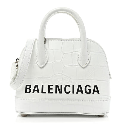 Balenciaga Calfskin Crocodile Embossed XXS Ville Top Handle Bag White Black 1 of 12