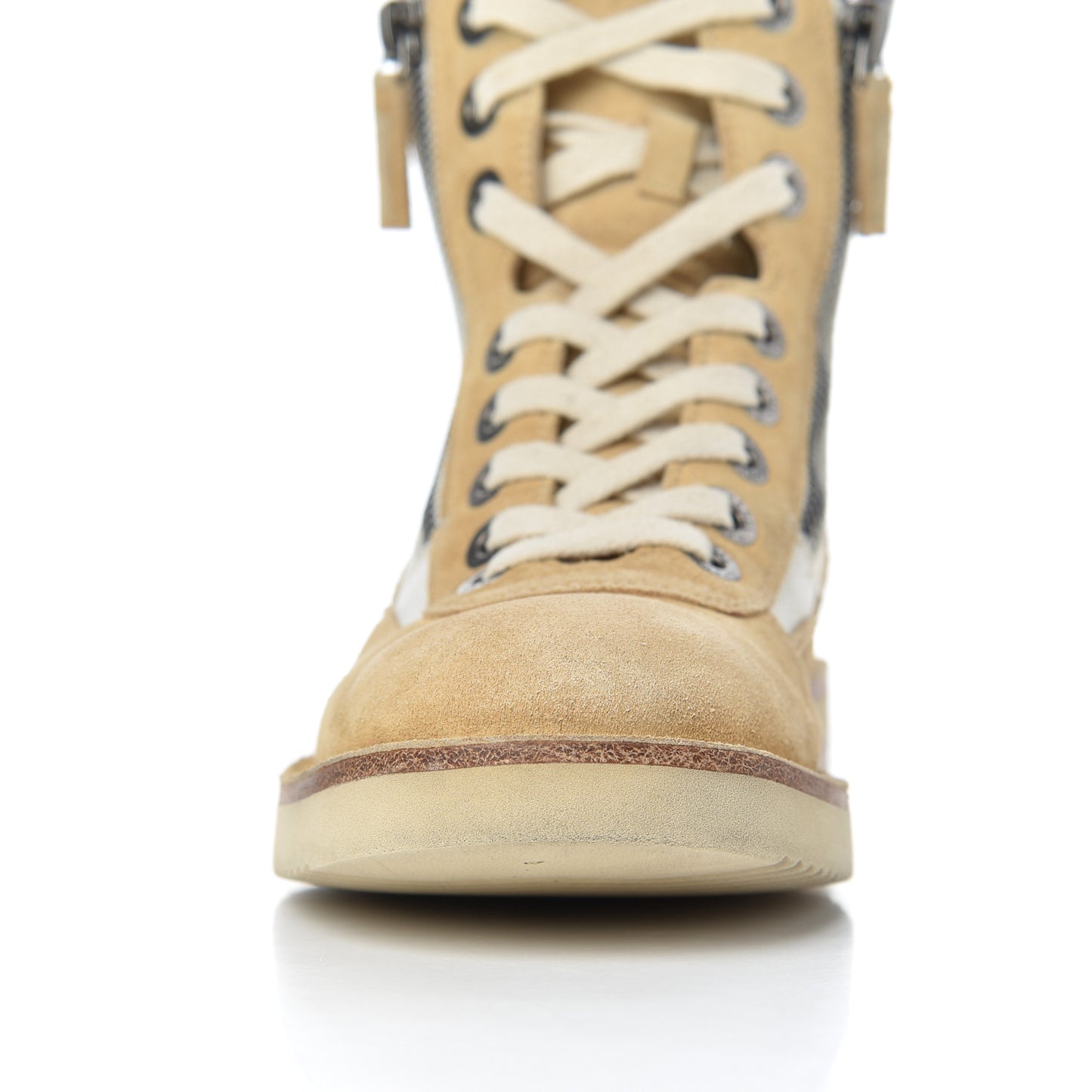 Toile Suede Calfskin CC Lace Up Short Boots 36 Light Beige