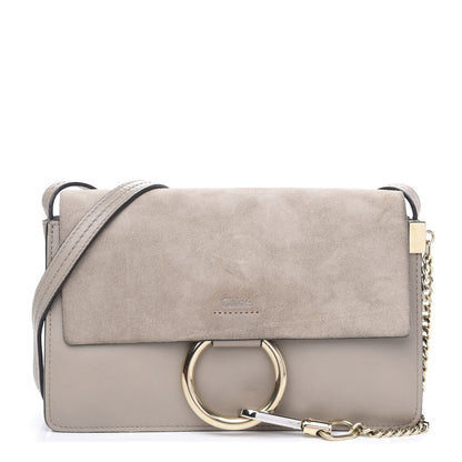 Chloe Suede Calfskin Small Faye Shoulder Bag Motty Grey 1 of 11