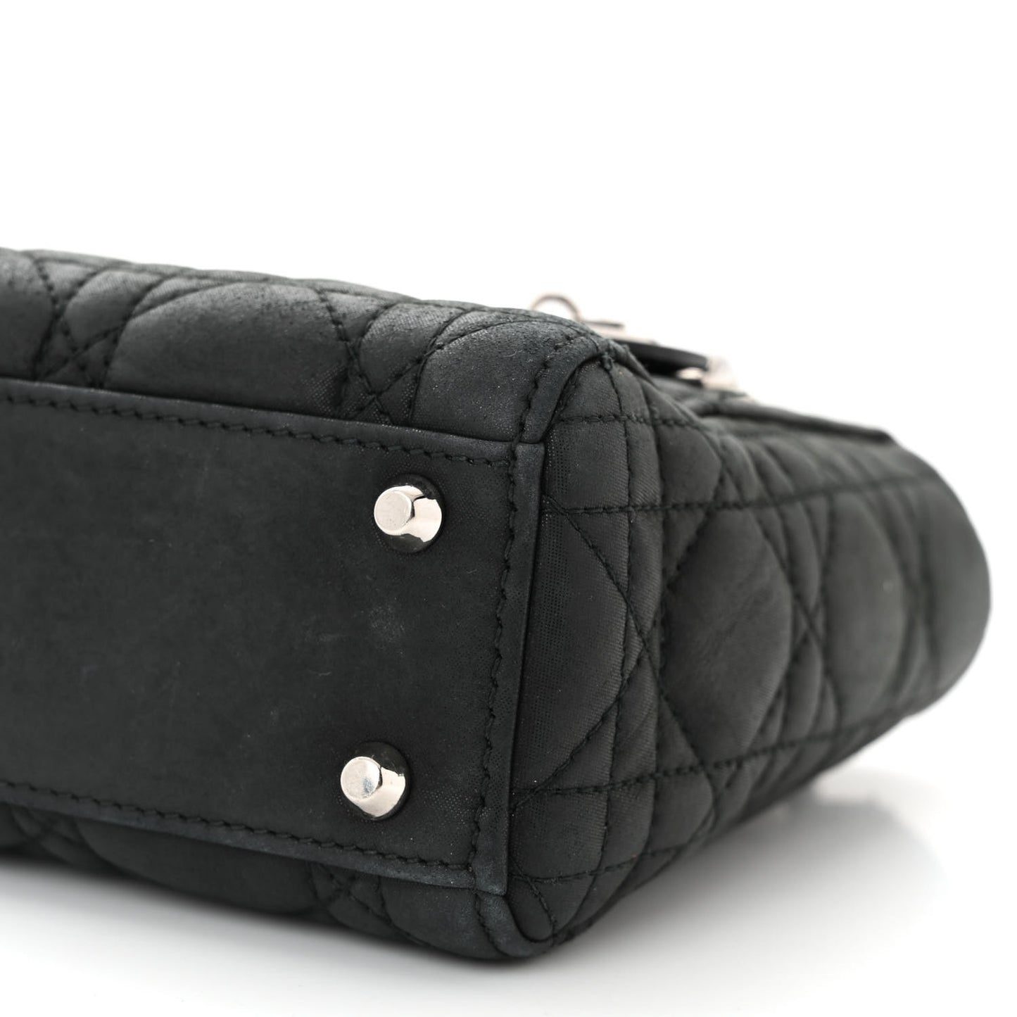 Metallic Calfskin Cannage Mini Lady Dior Black