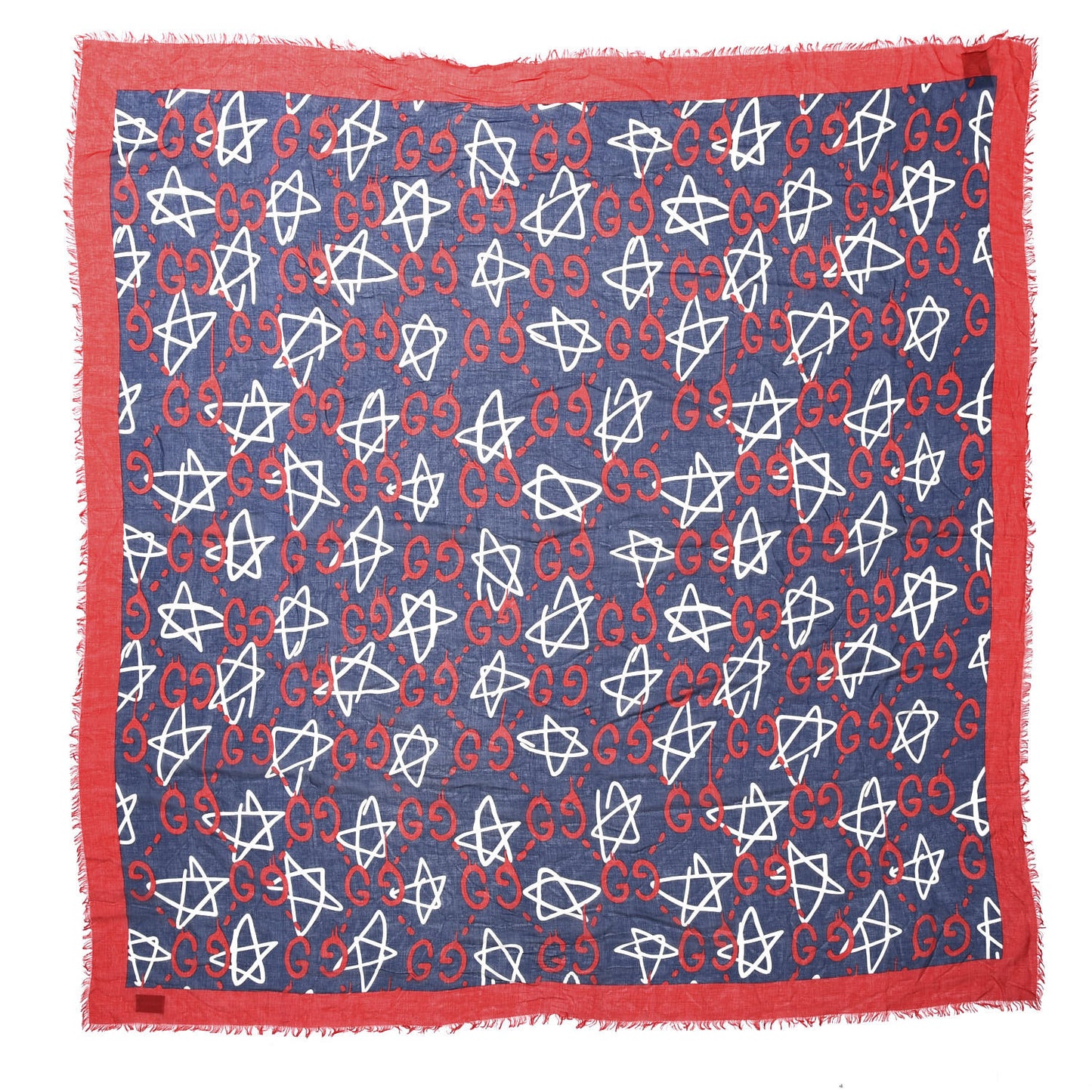 Modal Silk GucciGhost Print Scarf Blue White Red