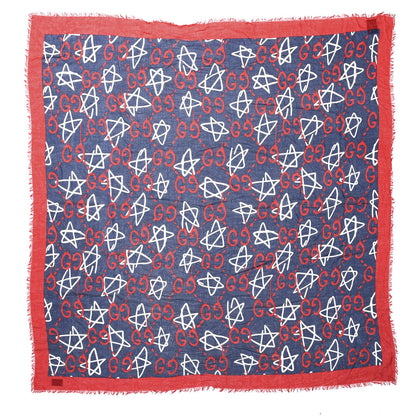 Gucci Modal Silk GucciGhost Print Scarf Blue White Red 1 of 3