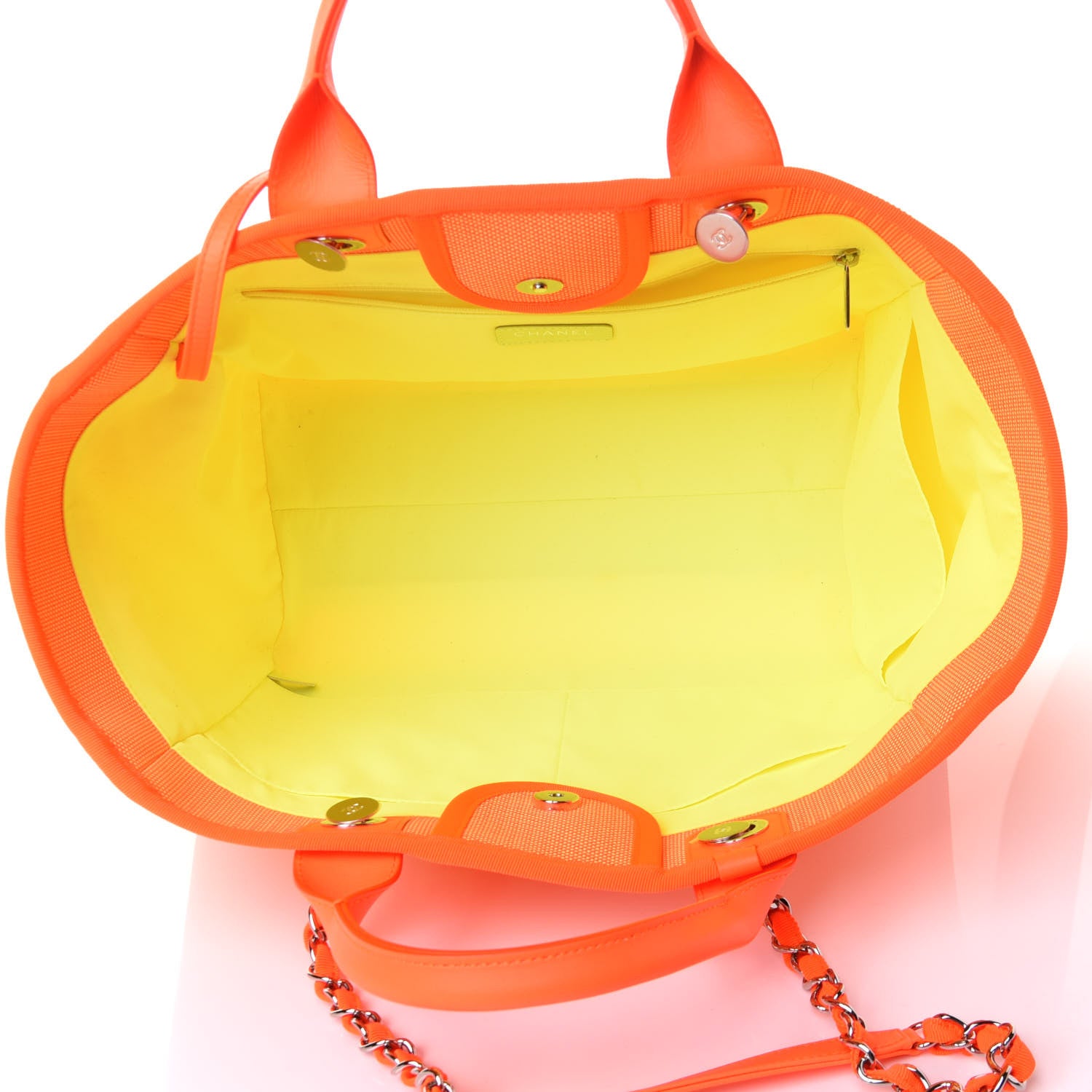 Chanel Mixed Fibers Calfskin Deauville Medium Tote Orange Yellow 7 of 12