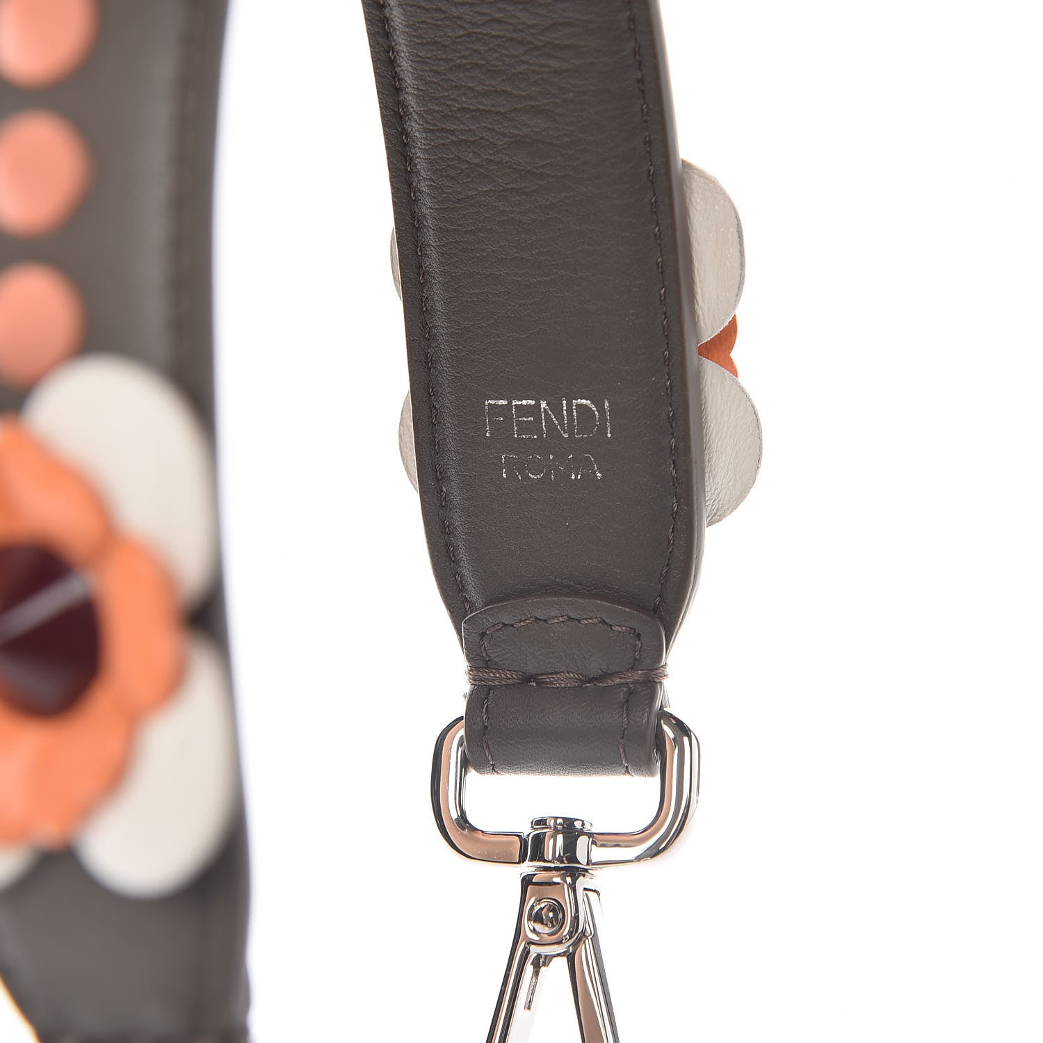 Fendi Vitello Dolce Nappa Flowerland Studded Mini Strap You Carbone Arancio Multicolor 4 of 4