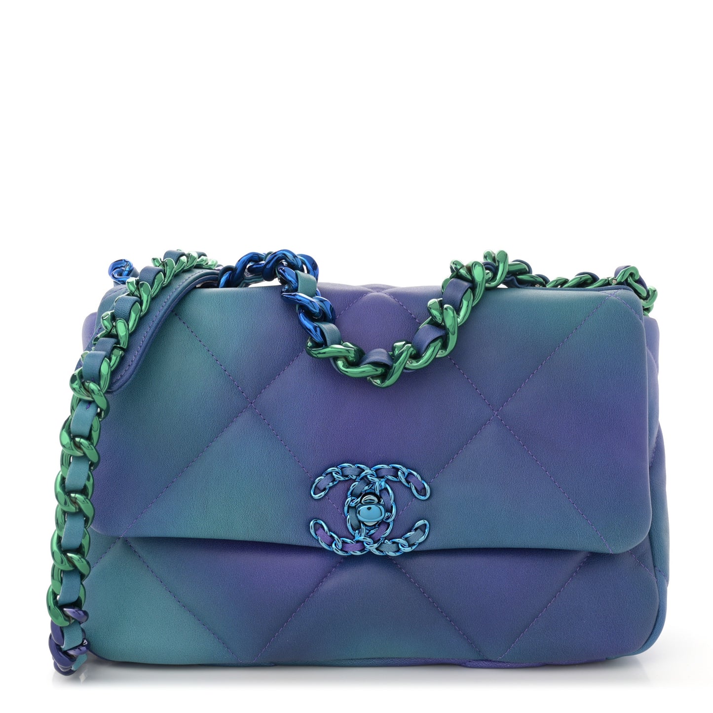 Tie Dye Calfskin Quilted Medium Chanel 19 Flap Blue Purple