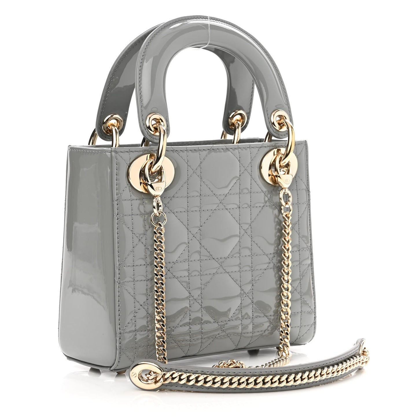 Patent Cannage Mini Lady Dior Grey Stone
