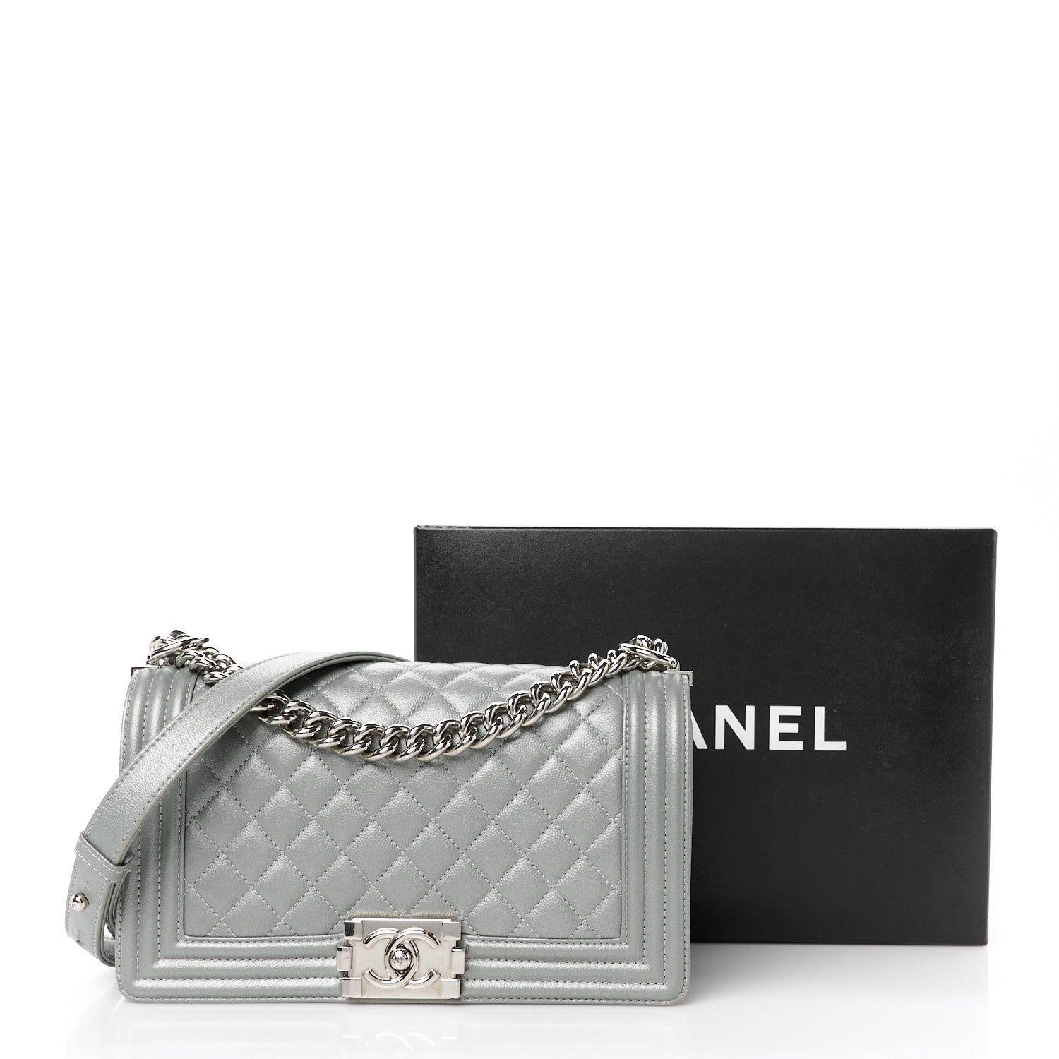 Chanel Metallic Caviar Quilted Medium Boy Flap Silver 11 of 11