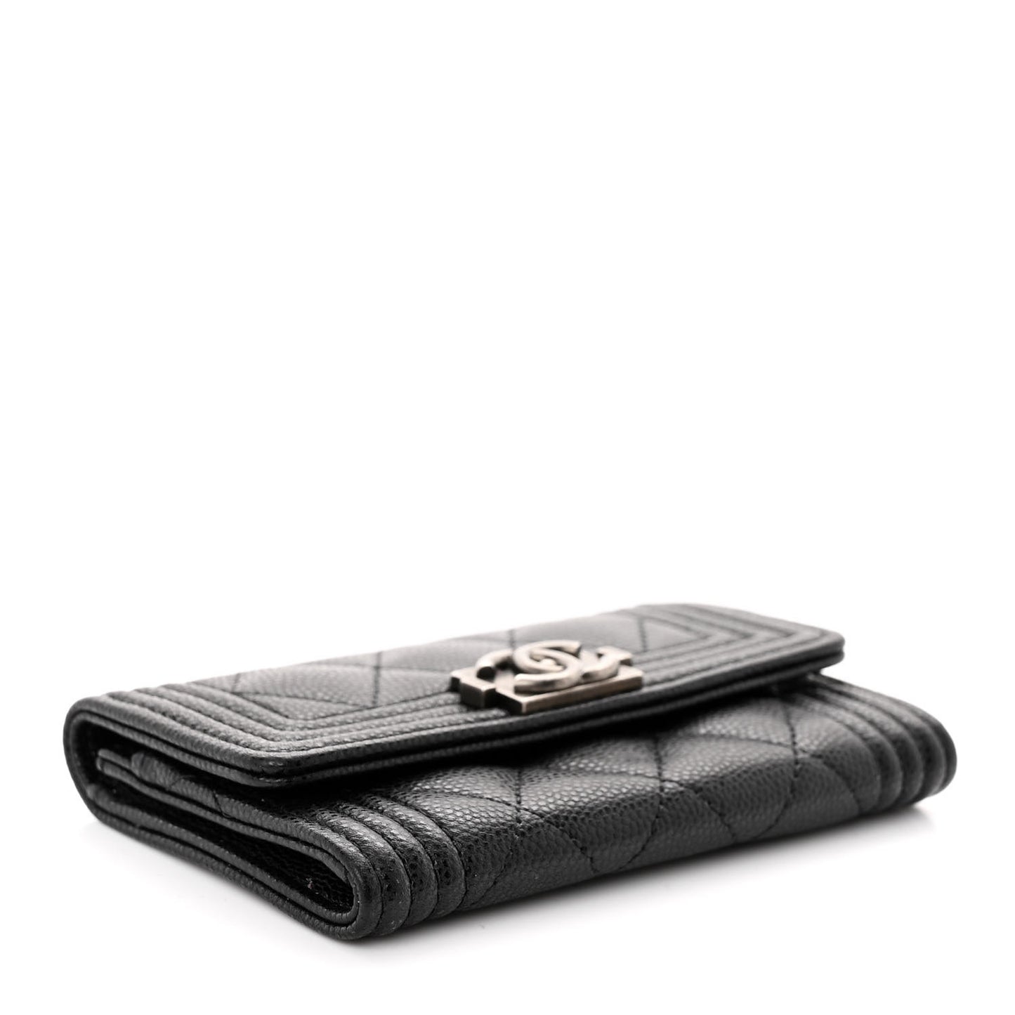 Caviar Quilted Boy Flap Card Holder Black