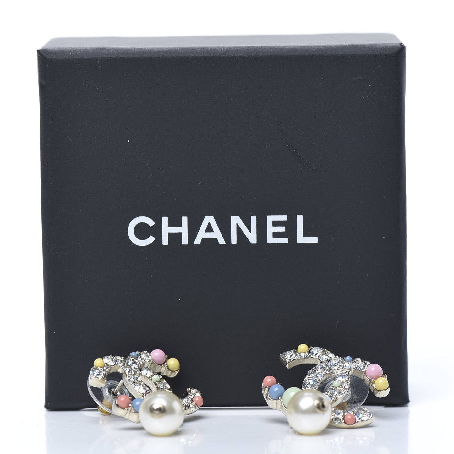 Crystal Resin Pearl CC Drop Earrings Gold Multicolor