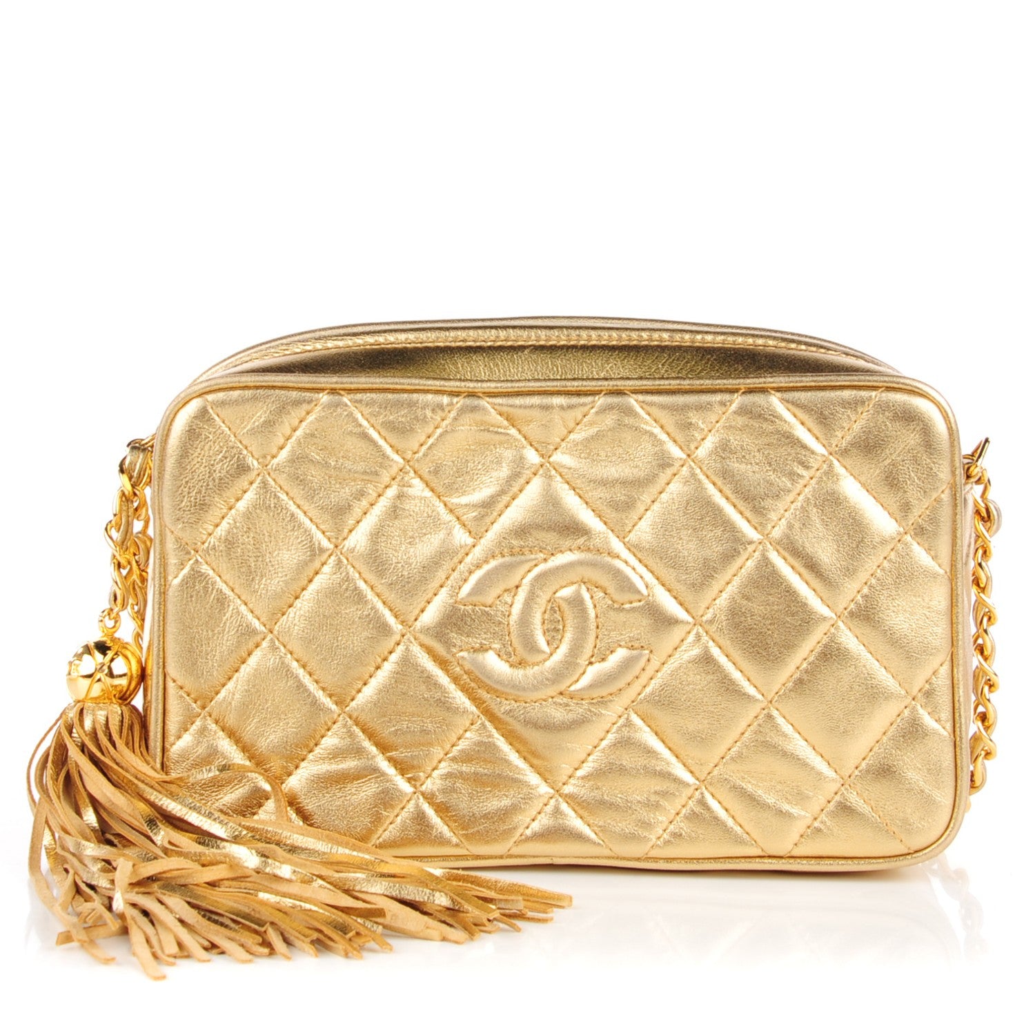Chanel Metallic Lambskin Quilted Small Tassel Camera Case Gold 1 of 8