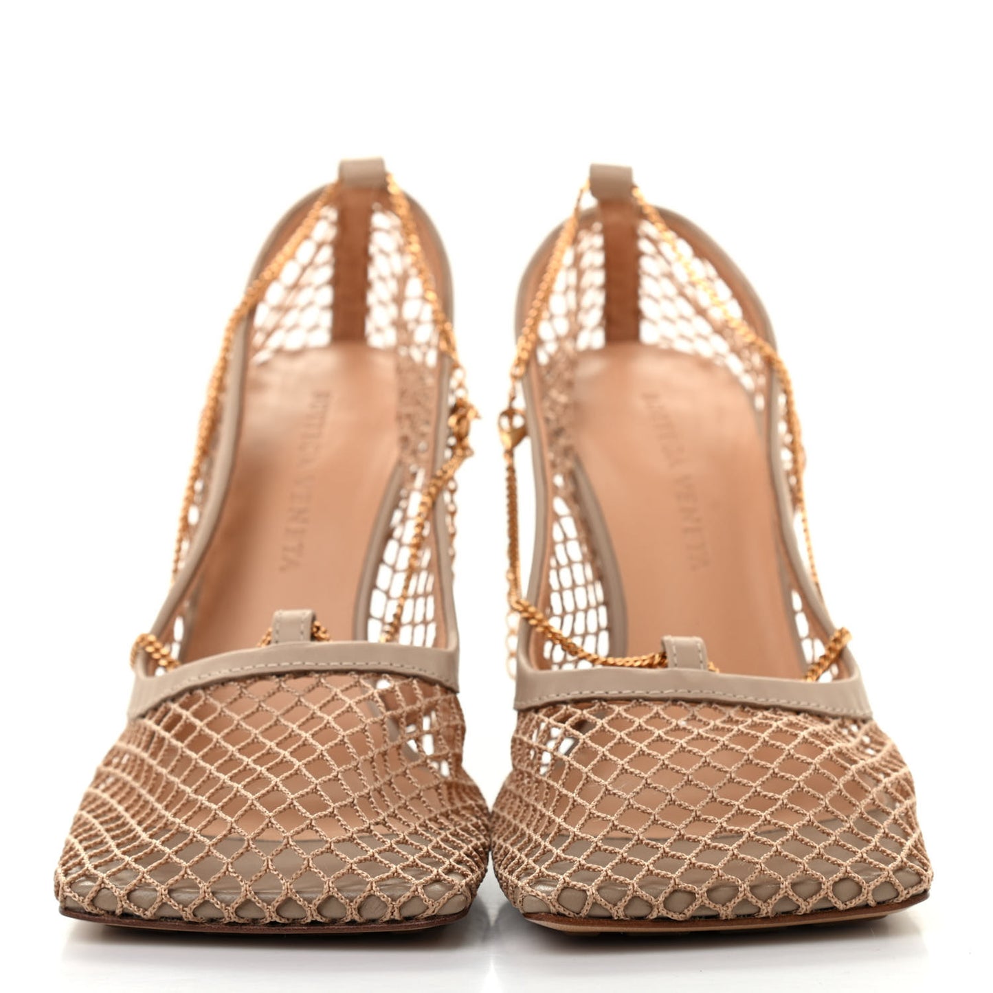 Mesh Calfskin Chain Stretch Pumps 36.5 Beige