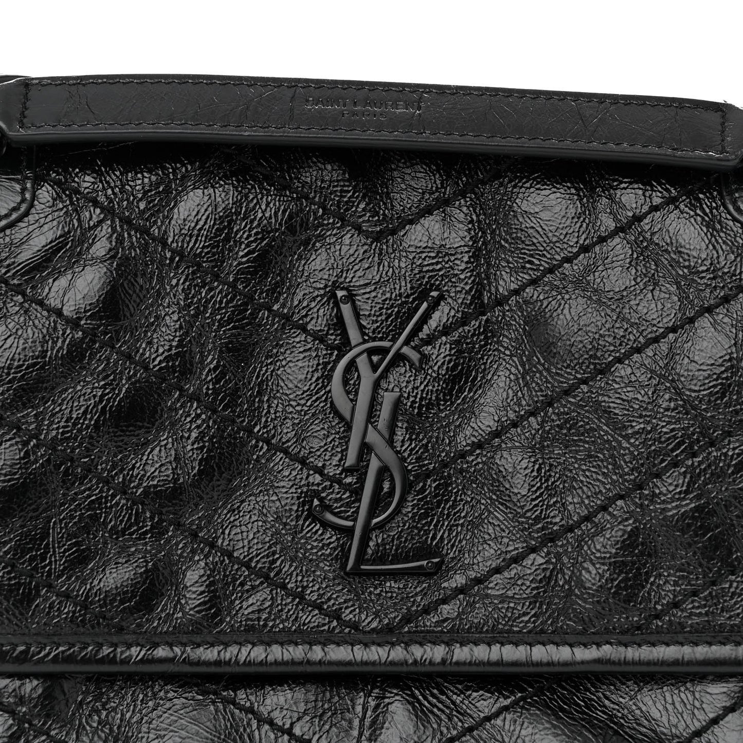 Crinkled Calfskin Matelasse Monogram Baby Niki Chain Satchel Black