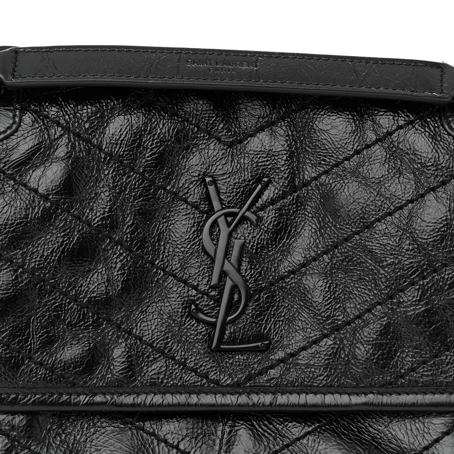 Saint Laurent Crinkled Calfskin Matelasse Monogram Baby Niki Chain Satchel Black 8 of 11