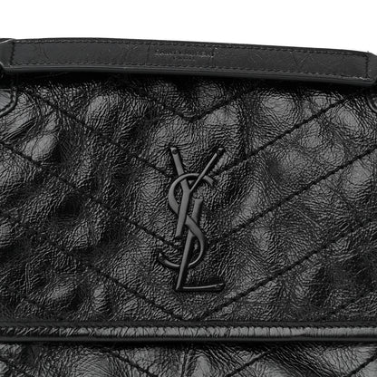 Saint Laurent Crinkled Calfskin Matelasse Monogram Baby Niki Chain Satchel Black 8 of 11