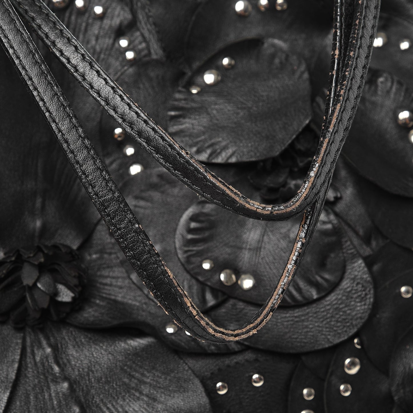 Nappa Studded Rosette Tote Black