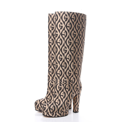 Gucci Fabric G Rhombus Print Platform Boots 38 Beige Cocoa 3 of 8