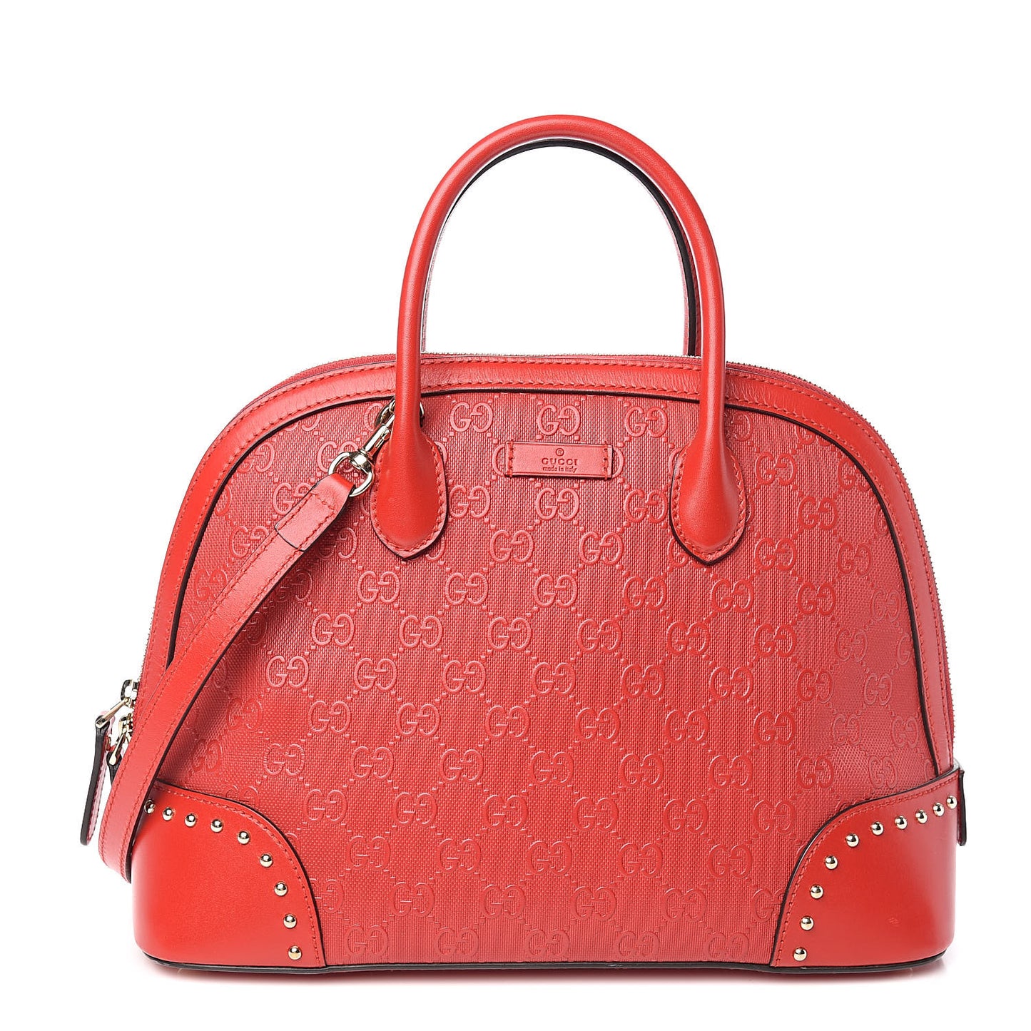 HIlary Lux GG Monogram Embossed Studded Top Handle Dome Bag Tobasco