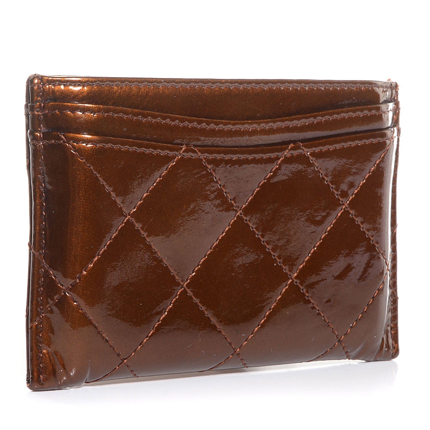 Chanel Patent Quilted Card Holder Bronze 3 of 9