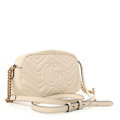 Gucci Calfskin Matelasse Small GG Marmont Chain Shoulder Bag White 3 of 11