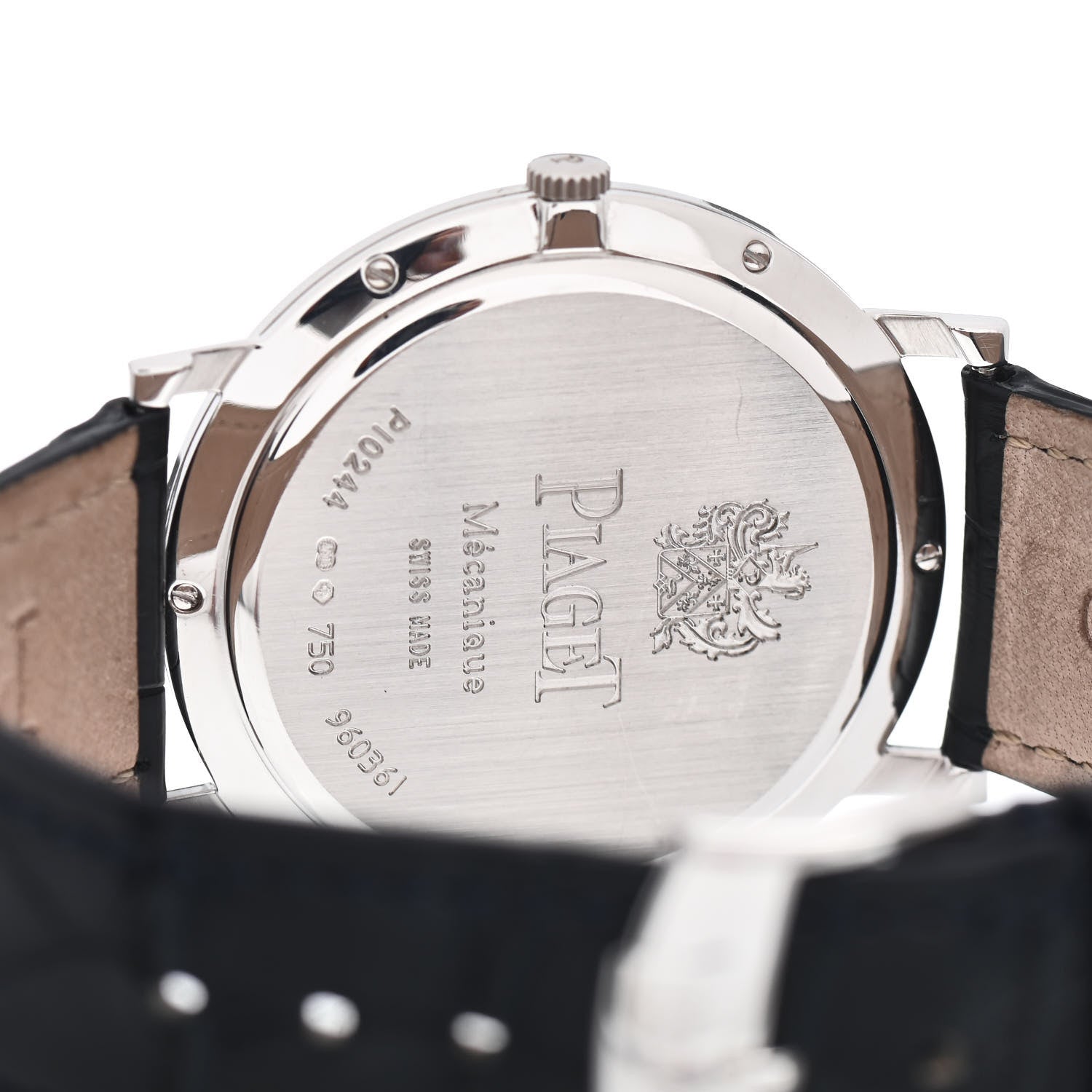 Piaget 18K White Gold Alligator Diamond Bezel 38mm Altiplano Manual Winding Watch Navy 4 of 5