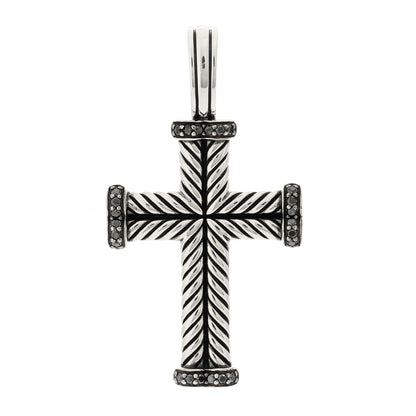 David Yurman Sterling Silver Black Diamond Mens Chevron Cross Pendant 1 of 3