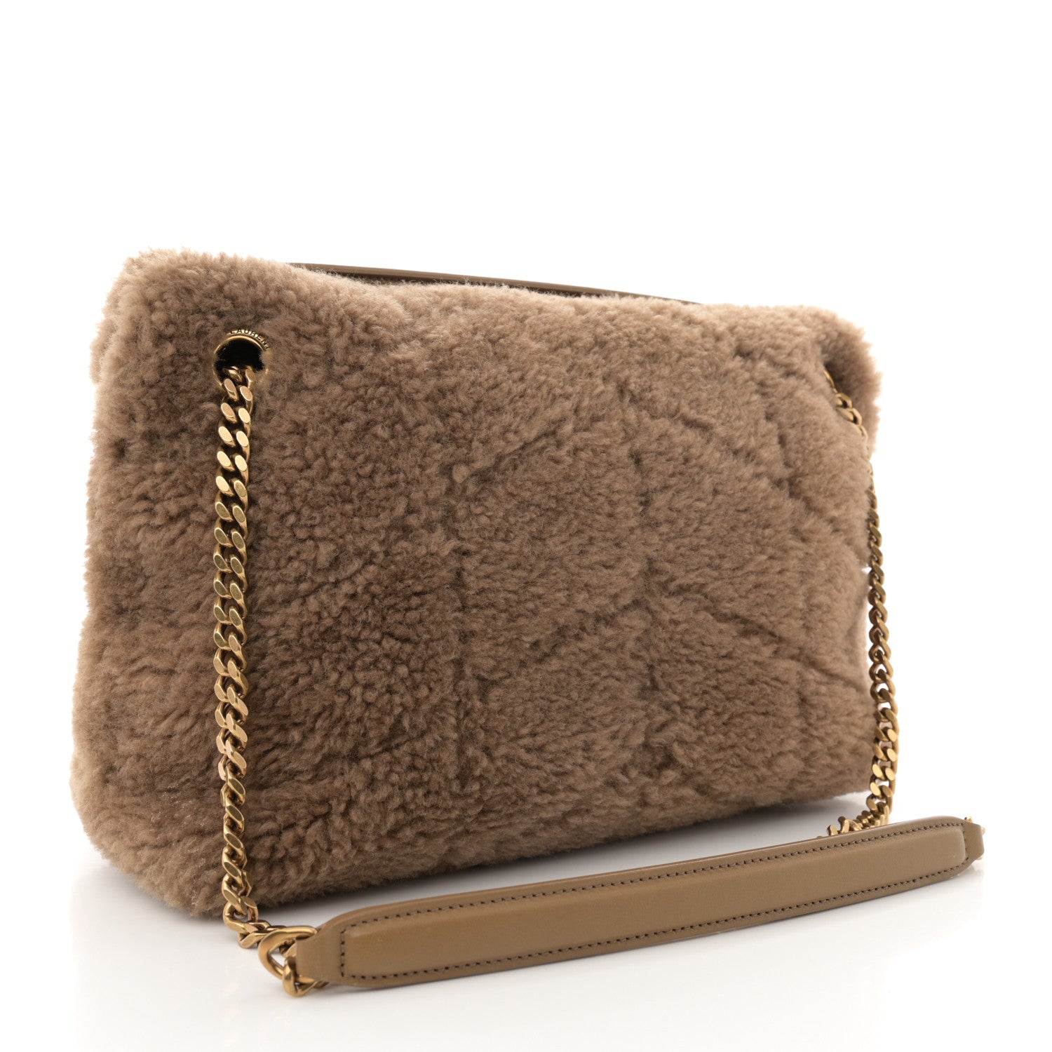 Saint Laurent Shearling Quilted Small Loulou Puffer Monogram Chain Satchel Cinnamon 3 of 10